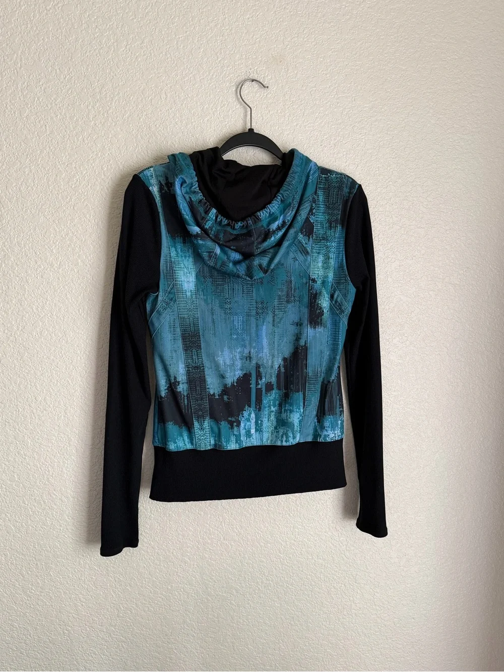 ALO Flow Full Zip Hoodie Jacket Blue-Green Water Color Print S